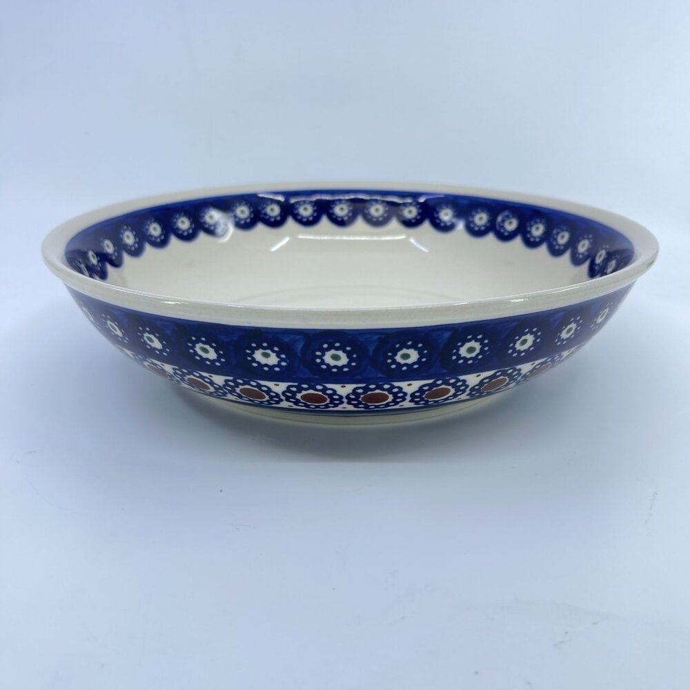 vintage boleslawiec serving bowl "peacock daisy pattern" handcrafted